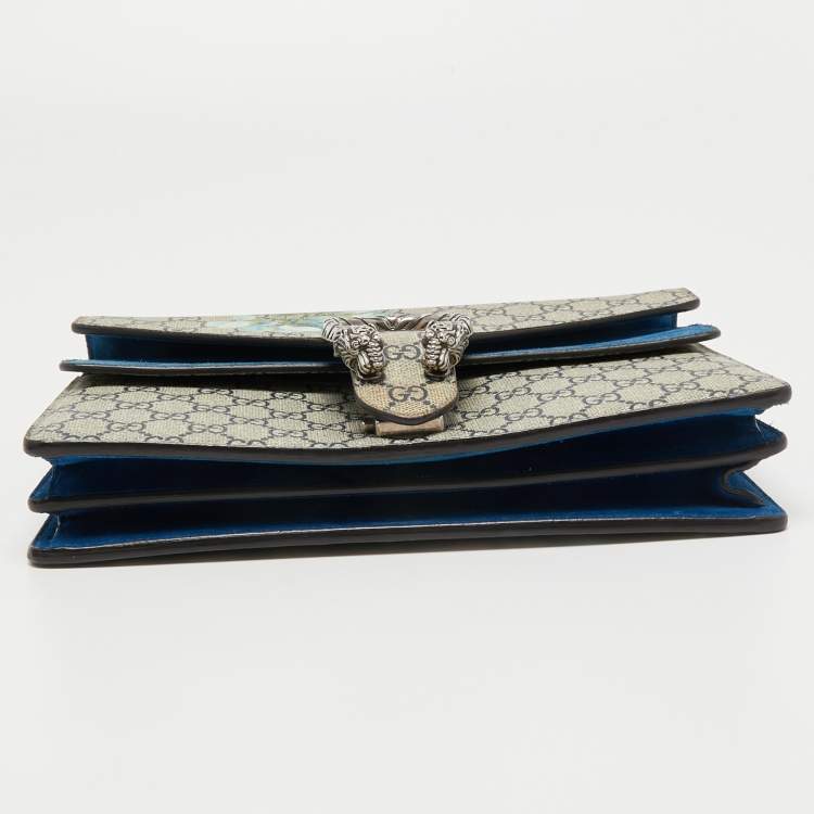Pre Owned Gucci Blue/Beige GG Supreme Canvas and Suede Small Dionysus Blooms Shoulder Bag