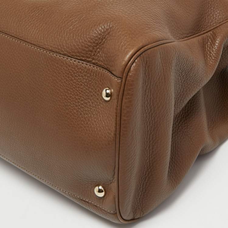 Pre Owned Gucci Brown Leather Large Bamboo Shopper Tote