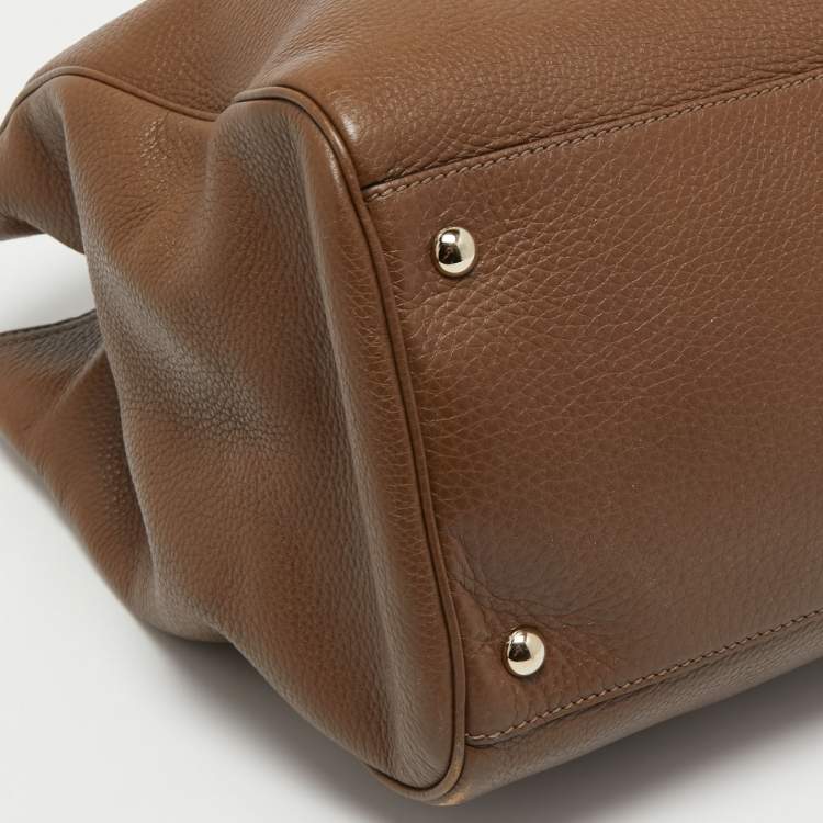 Pre Owned Gucci Brown Leather Large Bamboo Shopper Tote