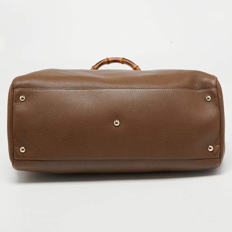 Pre Owned Gucci Brown Leather Large Bamboo Shopper Tote