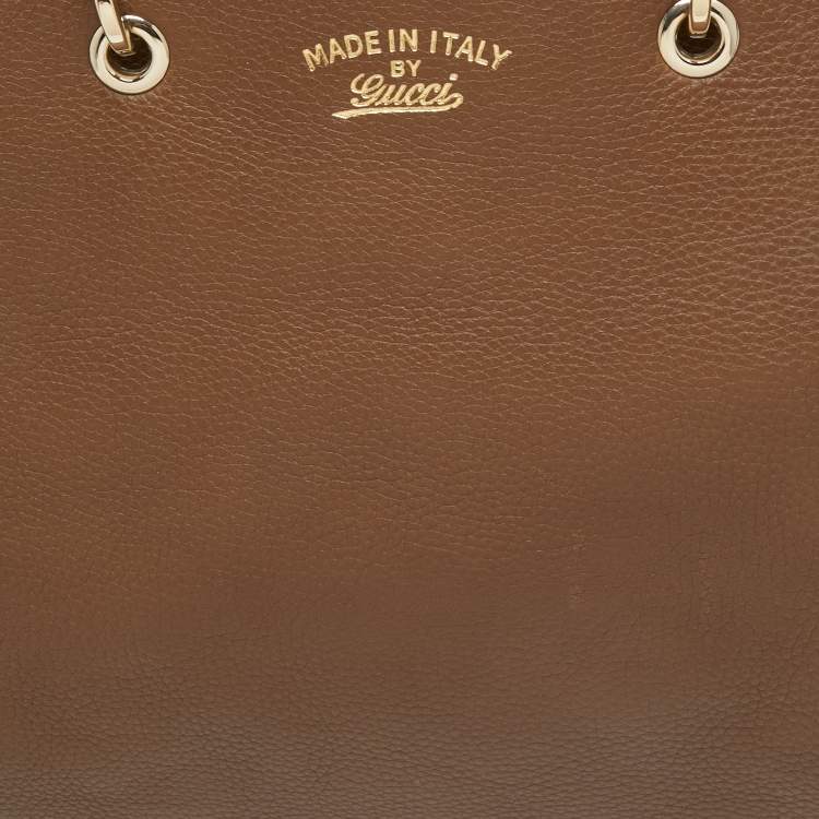 Pre Owned Gucci Brown Leather Large Bamboo Shopper Tote