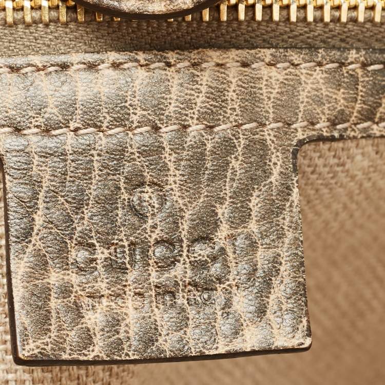 Pre Owned Gucci Dark Olive Green GG Canvas Bamboo Tassel Shopper Tote