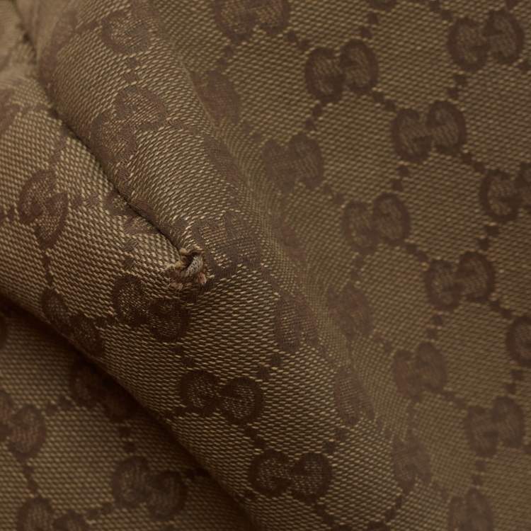 Pre Owned Gucci Dark Olive Green GG Canvas Bamboo Tassel Shopper Tote