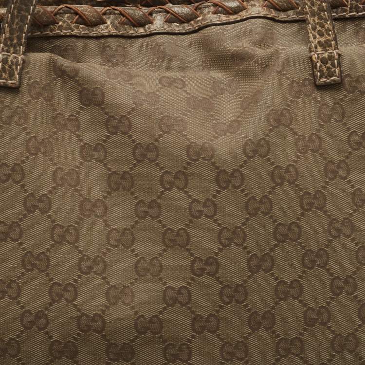 Pre Owned Gucci Dark Olive Green GG Canvas Bamboo Tassel Shopper Tote