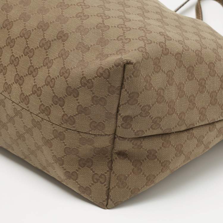 Pre Owned Gucci Dark Olive Green GG Canvas Bamboo Tassel Shopper Tote