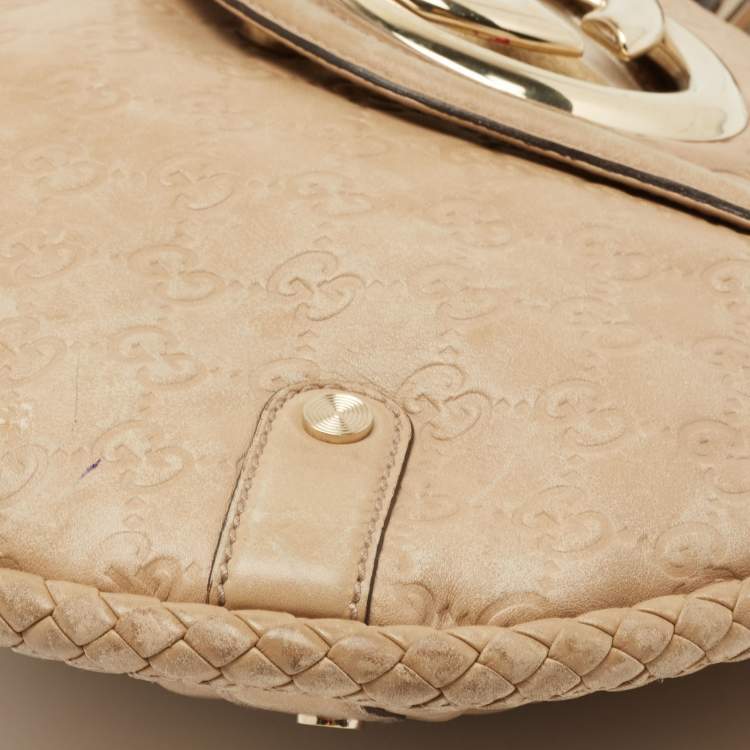 Pre Owned Gucci Beige Guccissima Leather Medium Britt Tassel Hobo