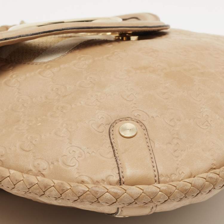 Pre Owned Gucci Beige Guccissima Leather Medium Britt Tassel Hobo