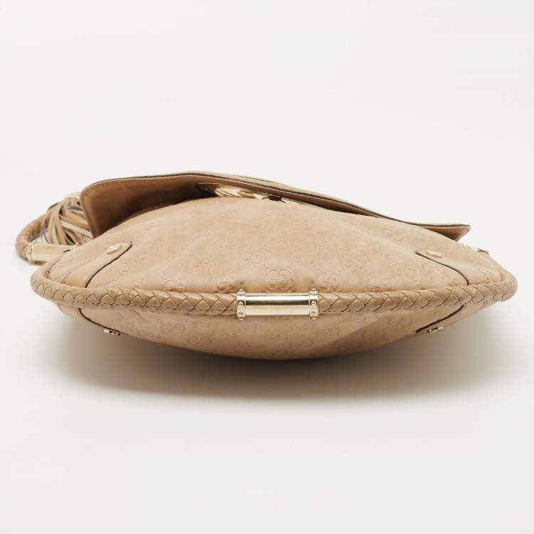 Pre Owned Gucci Beige Guccissima Leather Medium Britt Tassel Hobo