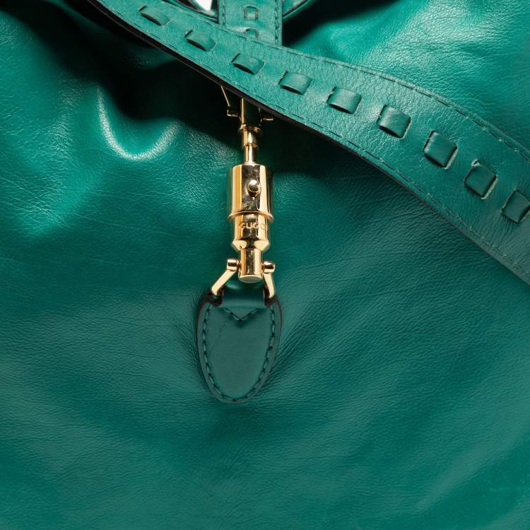Pre Owned Gucci Green Leather Jackie Hobo