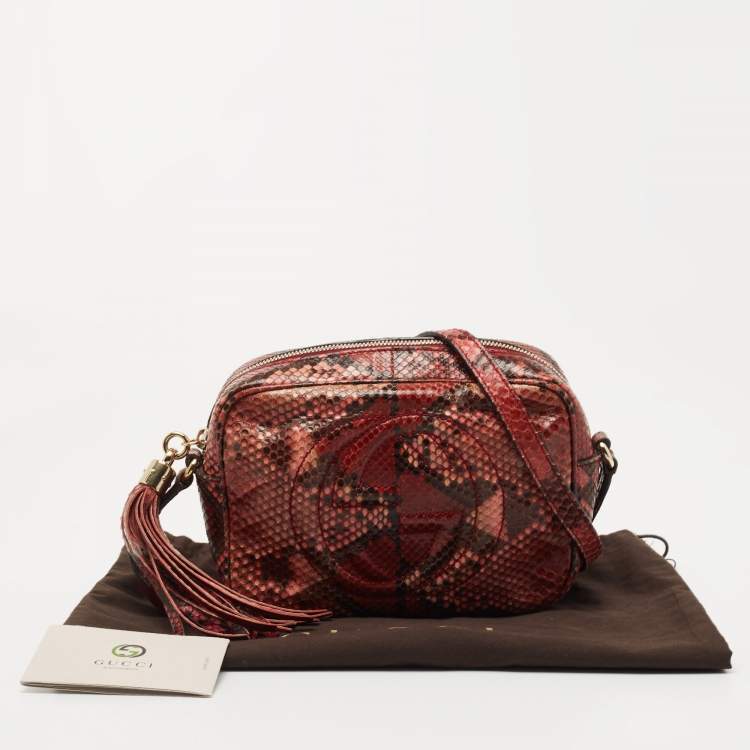 Pre Owned Gucci Burgundy Python Leather Soho Shoulder Bag