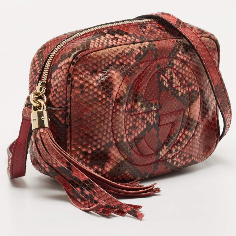 Pre Owned Gucci Burgundy Python Leather Soho Shoulder Bag