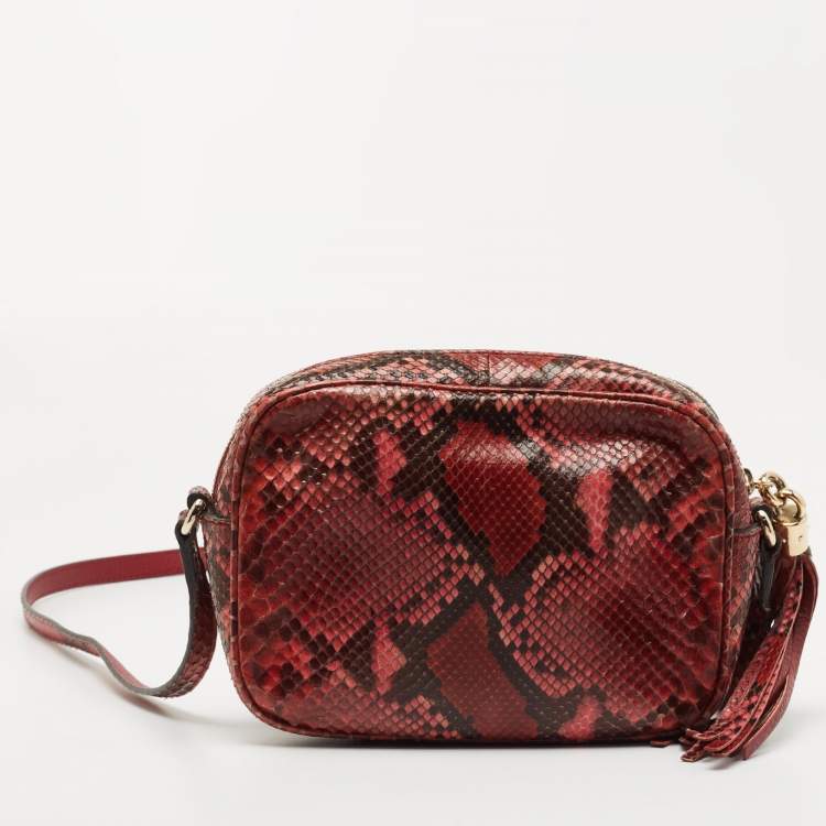 Pre Owned Gucci Burgundy Python Leather Soho Shoulder Bag