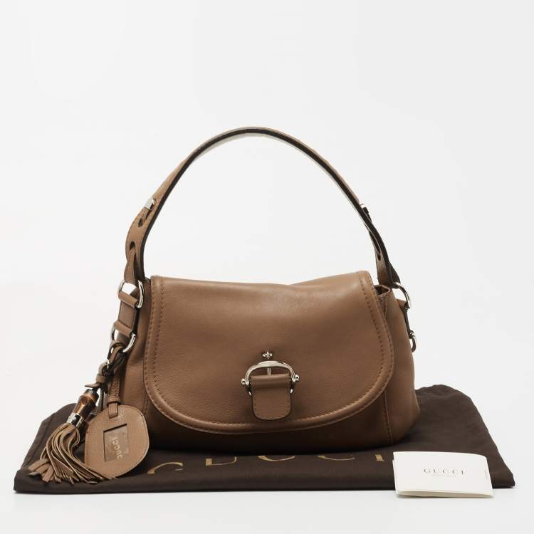مملوكة مسبقًا Gucci Brown Leather Techno Horsebit Flap Hobo