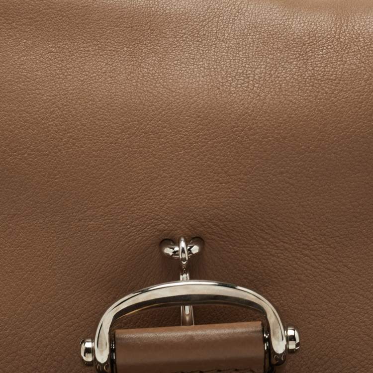 مملوكة مسبقًا Gucci Brown Leather Techno Horsebit Flap Hobo