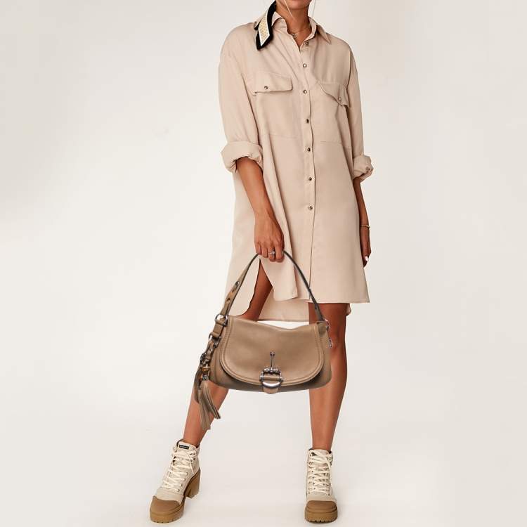 مملوكة مسبقًا Gucci Brown Leather Techno Horsebit Flap Hobo