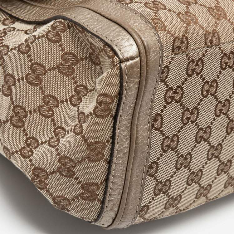 Pre Owned Gucci Beige/Gold GG Canvas and Leather Bella Flap Bag