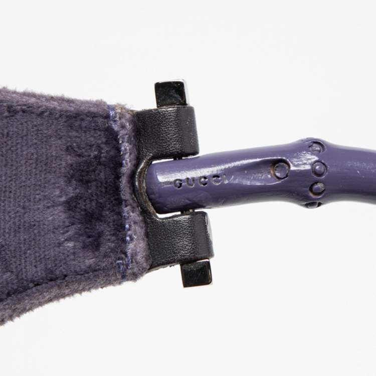 Pre Owned Gucci Purple Velvet Bamboo Top Handle Bag