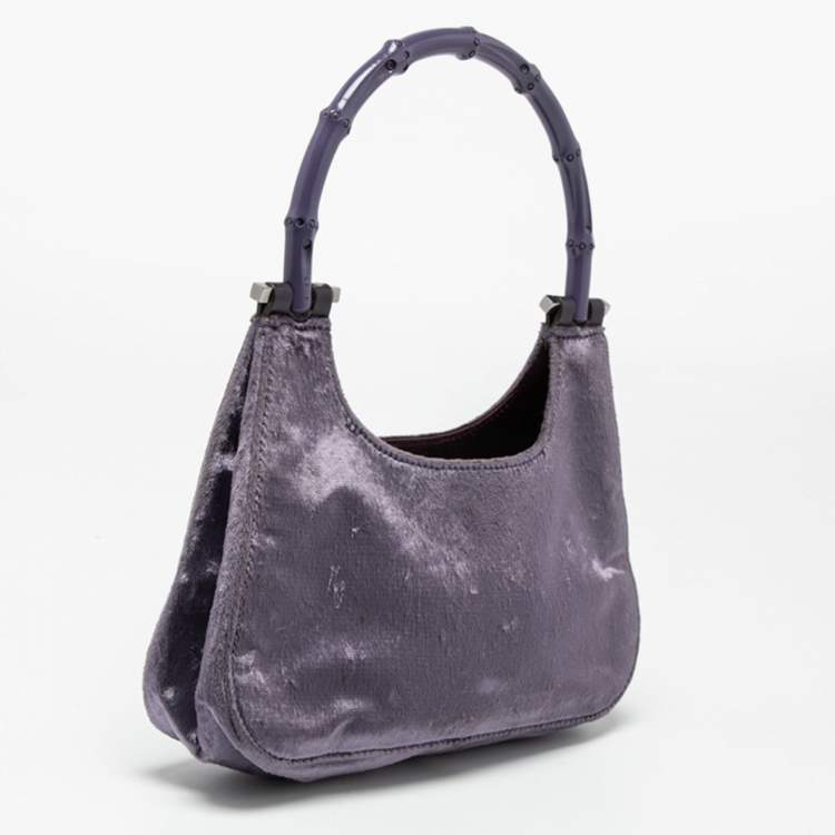 Pre Owned Gucci Purple Velvet Bamboo Top Handle Bag