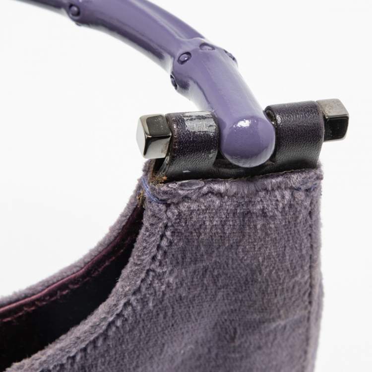 Pre Owned Gucci Purple Velvet Bamboo Top Handle Bag