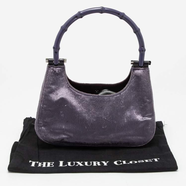 Pre Owned Gucci Purple Velvet Bamboo Top Handle Bag