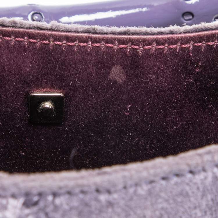 Pre Owned Gucci Purple Velvet Bamboo Top Handle Bag