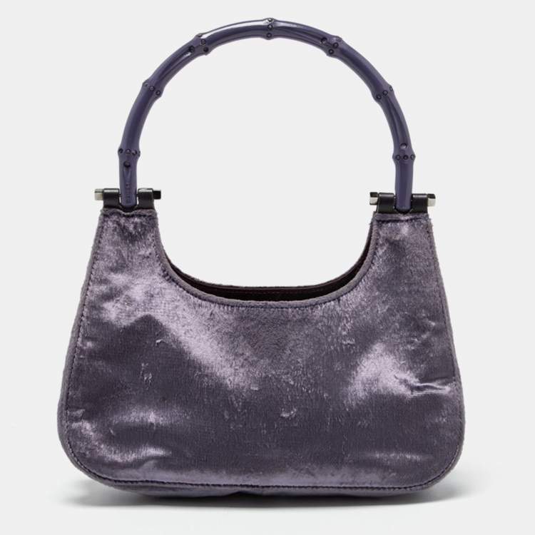Pre Owned Gucci Purple Velvet Bamboo Top Handle Bag