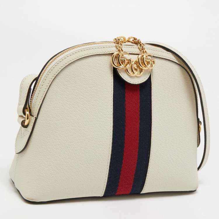 Pre Owned Gucci White Leather Small Ophidia Shoulder Bag