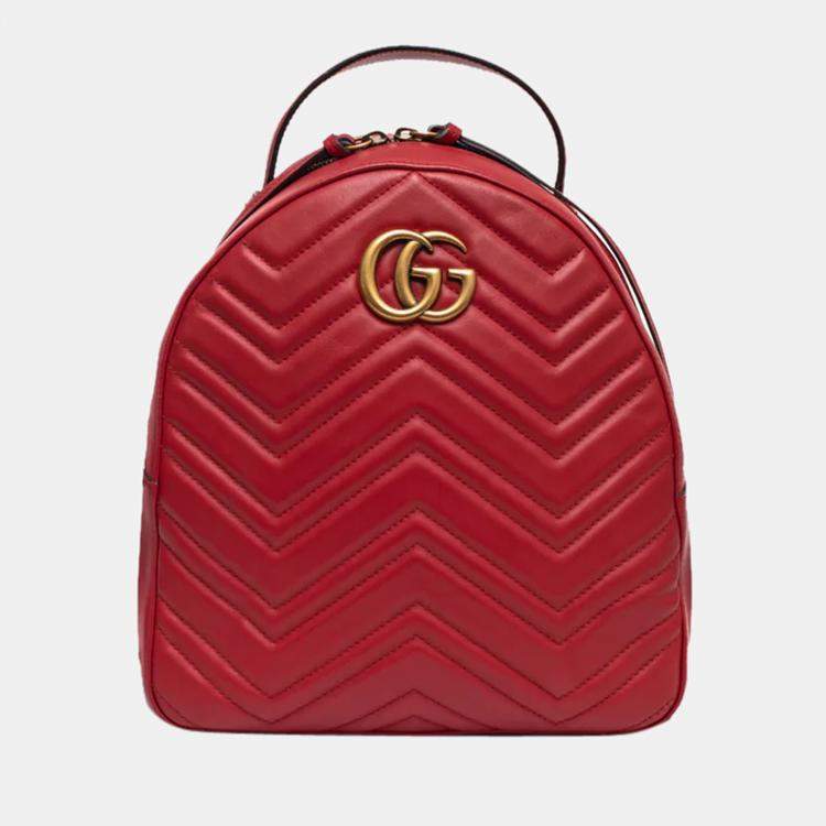 Gucci Red Matelassé Leather GG Marmont Backpack Gucci