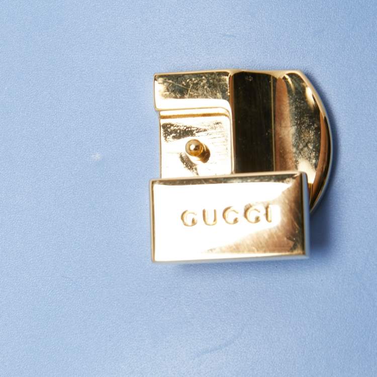 Pre Owned Gucci Blue Floral Embroidered Leather Medium Sylvie Top Handle Bag
