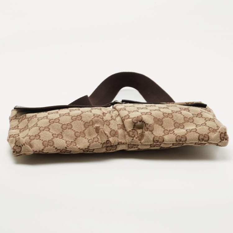 Pre Owned Gucci Beige/Brown GG Canvas and Leather Web Waist Belt Bag