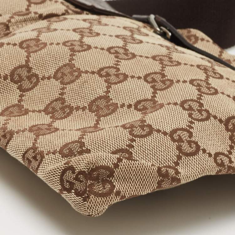 Pre Owned Gucci Beige/Brown GG Canvas and Leather Web Waist Belt Bag