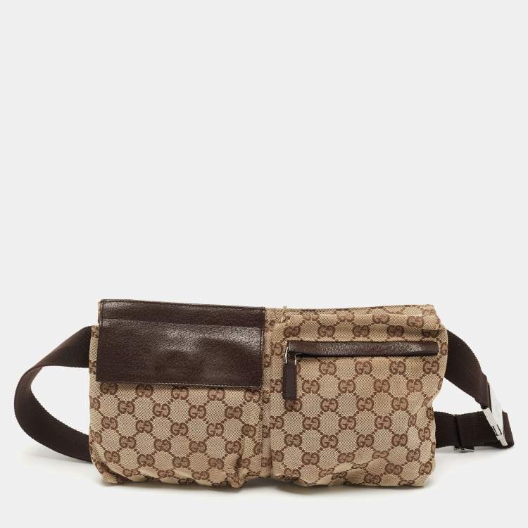 Pre Owned Gucci Beige/Brown GG Canvas and Leather Web Waist Belt Bag