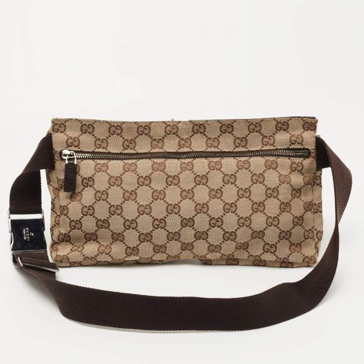 Pre Owned Gucci Beige/Brown GG Canvas and Leather Web Waist Belt Bag
