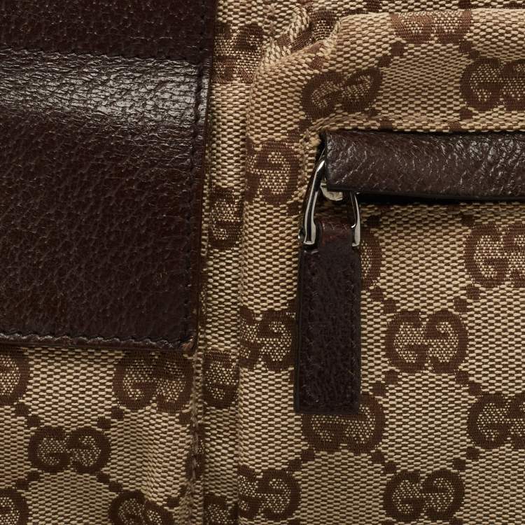 Pre Owned Gucci Beige/Brown GG Canvas and Leather Web Waist Belt Bag