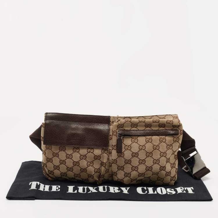 Pre Owned Gucci Beige/Brown GG Canvas and Leather Web Waist Belt Bag