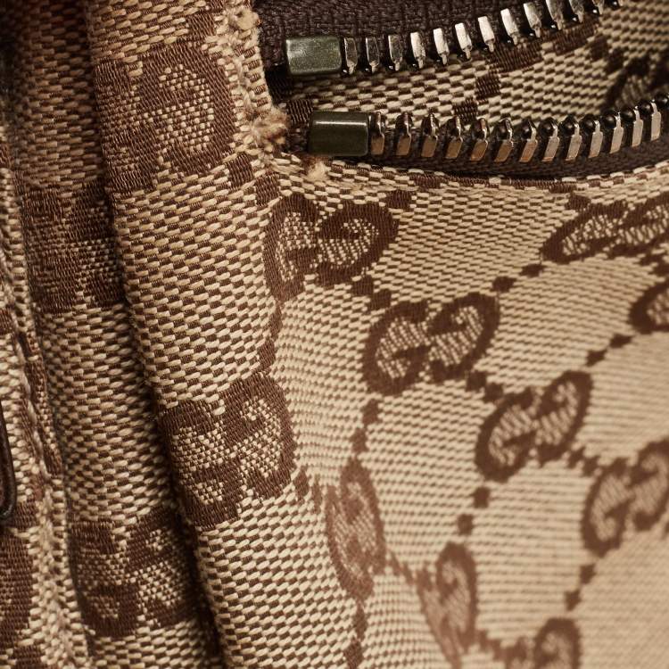 Pre Owned Gucci Beige/Brown GG Canvas and Leather Web Waist Belt Bag