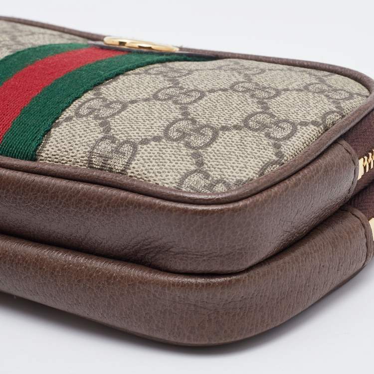 Pre Owned Gucci Beige/Brown GG Supreme Canvas and Leather Ophidia Wristlet