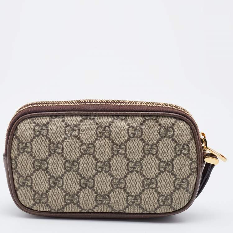 Pre Owned Gucci Beige/Brown GG Supreme Canvas and Leather Ophidia Wristlet