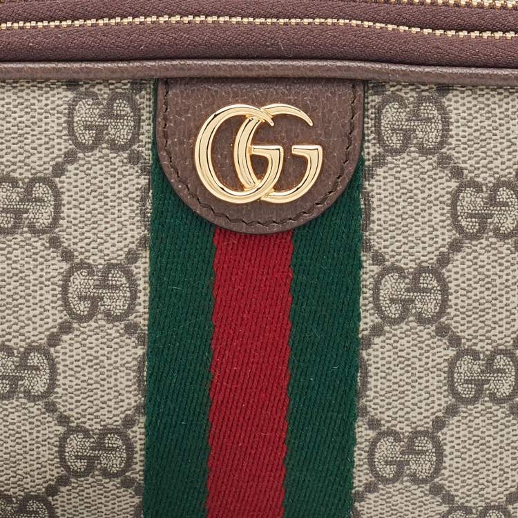 Pre Owned Gucci Beige/Brown GG Supreme Canvas and Leather Ophidia Wristlet