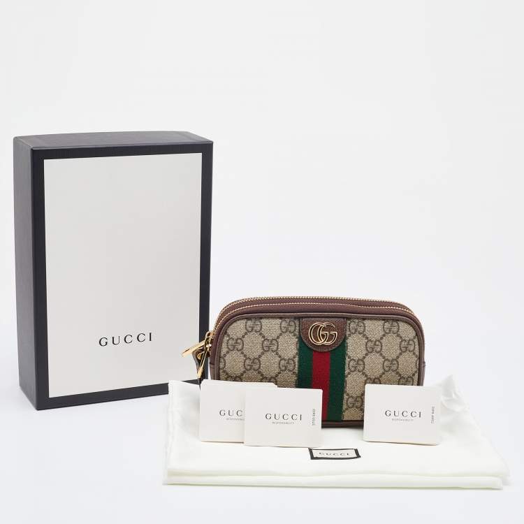 Pre Owned Gucci Beige/Brown GG Supreme Canvas and Leather Ophidia Wristlet