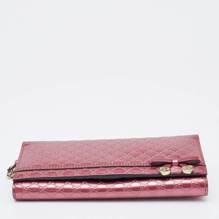 Pre Owned Gucci Pink Microguccissima Patent Leather Long Wallet on Chain