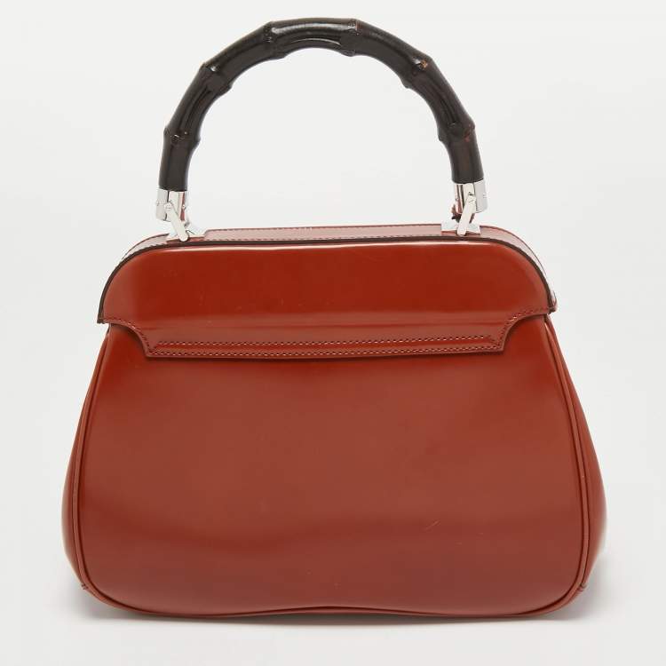 Pre Owned Gucci Brown Glossy Leather Medium Lady Lock Top Handle Bag