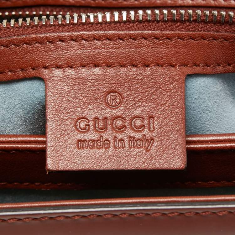 Pre Owned Gucci Brown Glossy Leather Medium Lady Lock Top Handle Bag