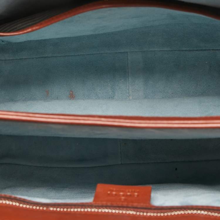 Pre Owned Gucci Brown Glossy Leather Medium Lady Lock Top Handle Bag