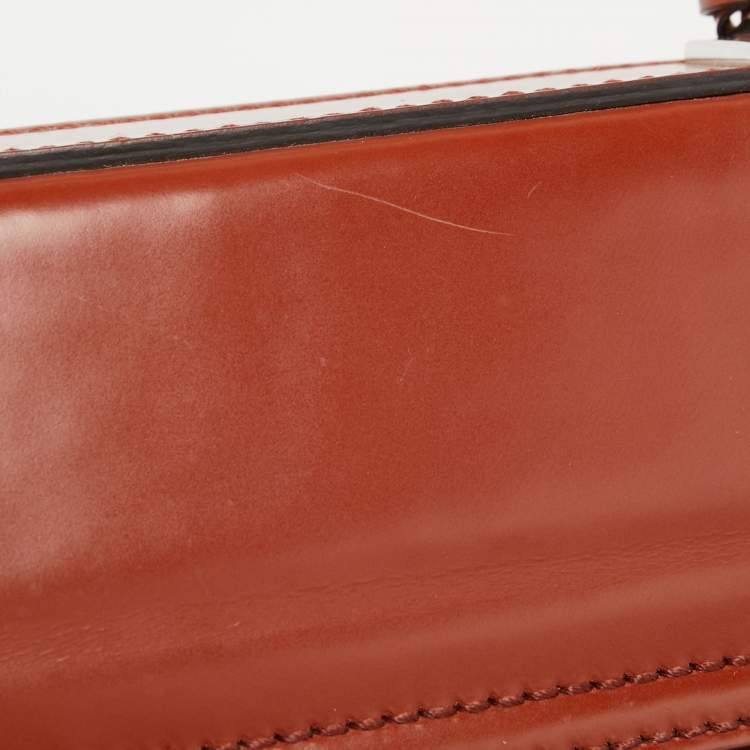 Pre Owned Gucci Brown Glossy Leather Medium Lady Lock Top Handle Bag