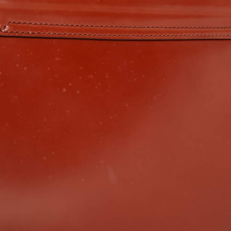 Pre Owned Gucci Brown Glossy Leather Medium Lady Lock Top Handle Bag