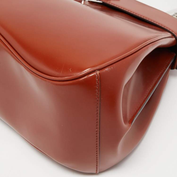 Pre Owned Gucci Brown Glossy Leather Medium Lady Lock Top Handle Bag