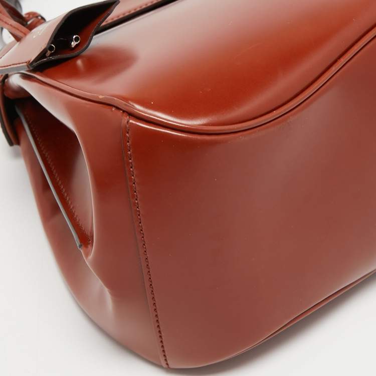 Pre Owned Gucci Brown Glossy Leather Medium Lady Lock Top Handle Bag