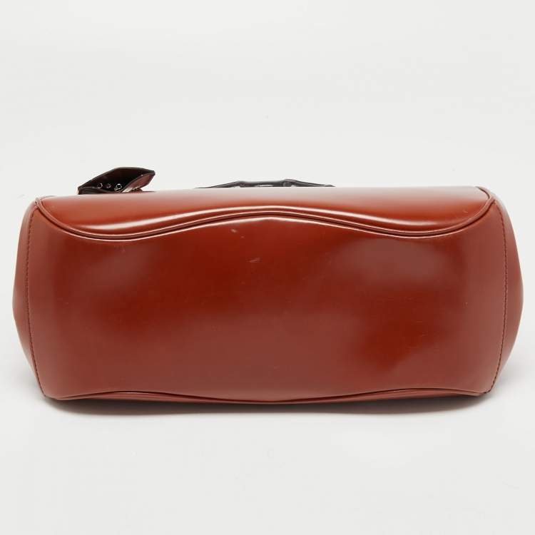 Pre Owned Gucci Brown Glossy Leather Medium Lady Lock Top Handle Bag