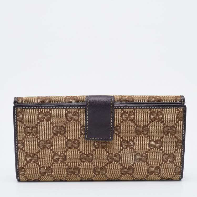 Pre Owned Gucci Beige/Brown GG Canvas and Leather Flap Continental Wallet